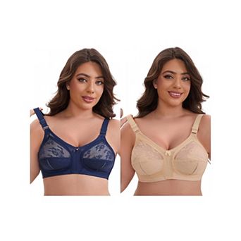 2 Packs Women's V-Neck Full Cup Wireless Adjustable Straps Bralette Lace Back Double Breasted Bras