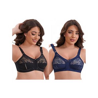 2 Packs Women's V-Neck Full Cup Wireless Adjustable Straps Bralette Lace Back Double Breasted Bras