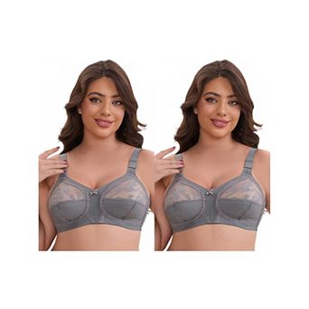 2 Packs Women's V-Neck Full Cup Wireless Adjustable Straps Bralette Lace Back Double Breasted Bras