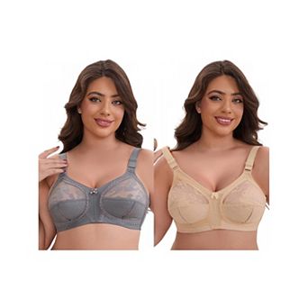2 Packs Women's V-Neck Full Cup Wireless Adjustable Straps Bralette Lace Back Double Breasted Bras