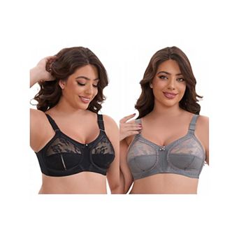 2 Packs Women's V-Neck Full Cup Wireless Adjustable Straps Bralette Lace Back Double Breasted Bras