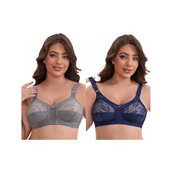 2 Packs Women's V-Neck Full Cup Wireless Adjustable Straps Bralette Lace Back Double Breasted Bras