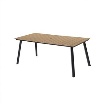 WOW PIONEER Outdoor Folding Dining Table with Umbrella Hole Seats 6-8