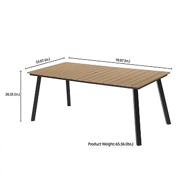 WOW PIONEER Outdoor Folding Dining Table with Umbrella Hole Seats 6-8