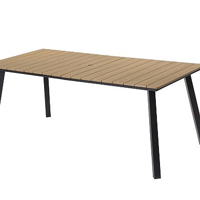 WOW PIONEER Outdoor Folding Dining Table with Umbrella Hole Seats 6-8