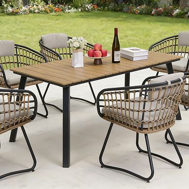 WOW PIONEER Outdoor Folding Dining Table with Umbrella Hole Seats 6-8