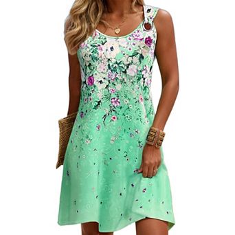 Women's Floral Print Sleeveless Mini Dress Elegant Loose Boho Sundress for Beach Vacation Daily Wear