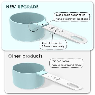 Measuring cup and spoon set, stackable, stainless steel handles