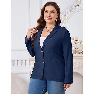 Plus Size Womens Blazer Lightweight Casual Work Pocket Suit Jacket
