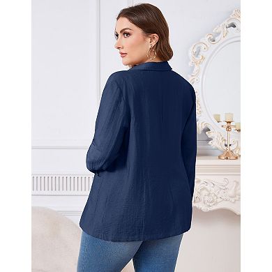 Plus Size Womens Blazer Lightweight Casual Work Pocket Suit Jacket