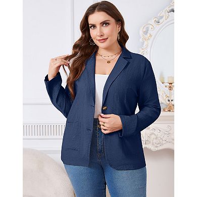 Plus Size Womens Blazer Lightweight Casual Work Pocket Suit Jacket