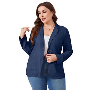 Plus Size Womens Blazer Lightweight Casual Work Pocket Suit Jacket