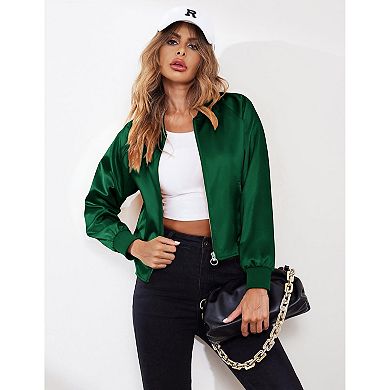 Zeagoo Women's Classic Solid Striped Biker Jacket Zip Up Fashion Bomber Jacket Coat