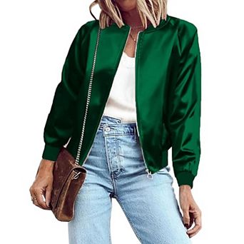 Zeagoo Women's Classic Solid Striped Biker Jacket Zip Up Fashion Bomber Jacket Coat