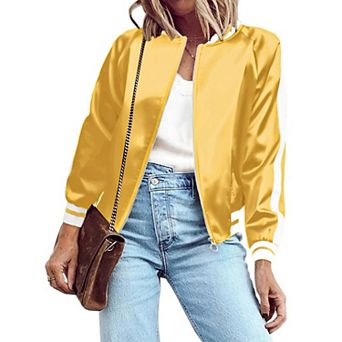 Zeagoo Women's Classic Solid Striped Biker Jacket Zip Up Fashion Bomber Jacket Coat
