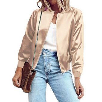 Zeagoo Women's Classic Solid Striped Biker Jacket Zip Up Fashion Bomber Jacket Coat