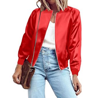 Zeagoo Women's Classic Solid Striped Biker Jacket Zip Up Fashion Bomber Jacket Coat