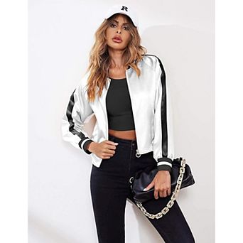 Zeagoo Women's Classic Solid Striped Biker Jacket Zip Up Fashion Bomber Jacket Coat
