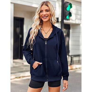 Zeagoo Women's Lightweight Zip Up Hoodies Oversized Casual Sweatshirt Jacket with Pocket