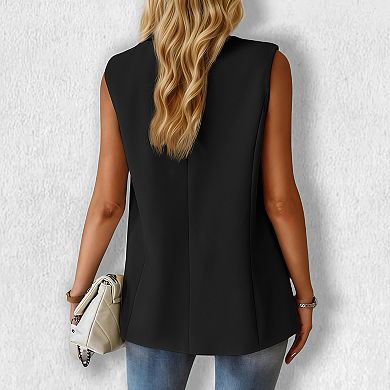 Women's Notched Lapel Sleeveless Blazer - Tailored Vest Open Front Office Cardigan
