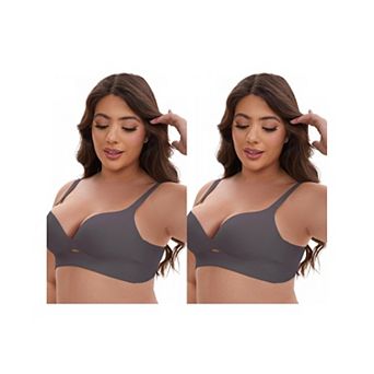 2 Packs Women's Wireless Deep V-Neck Push Up Minimizers Adjustable Spaghetti Straps No Show Bras