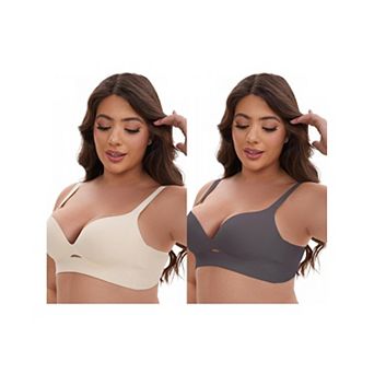 2 Packs Women's Wireless Deep V-Neck Push Up Minimizers Adjustable Spaghetti Straps No Show Bras