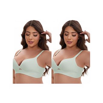 2 Packs Women's Wireless Deep V-Neck Push Up Minimizers Adjustable Spaghetti Straps No Show Bras