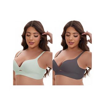 2 Packs Women's Wireless Deep V-Neck Push Up Minimizers Adjustable Spaghetti Straps No Show Bras