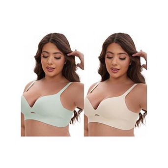 2 Packs Women's Wireless Deep V-Neck Push Up Minimizers Adjustable Spaghetti Straps No Show Bras