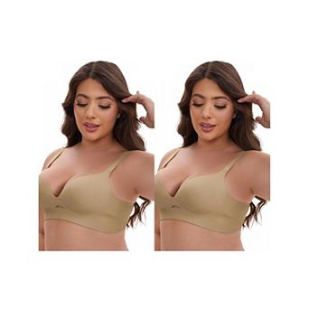 2 Packs Women's Wireless Deep V-Neck Push Up Minimizers Adjustable Spaghetti Straps No Show Bras
