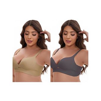 2 Packs Women's Wireless Deep V-Neck Push Up Minimizers Adjustable Spaghetti Straps No Show Bras