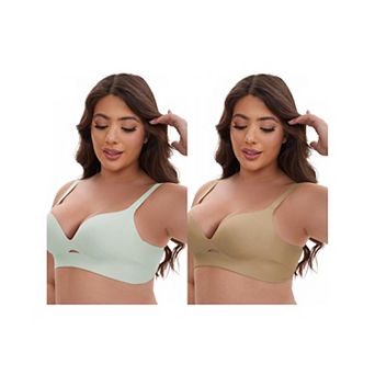 2 Packs Women's Wireless Deep V-Neck Push Up Minimizers Adjustable Spaghetti Straps No Show Bras