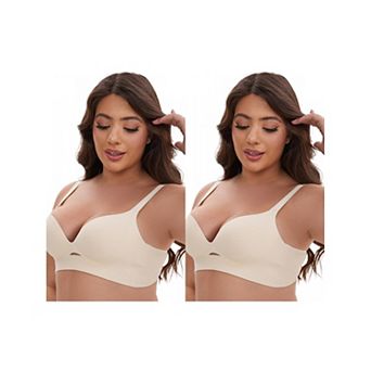 2 Packs Women's Wireless Deep V-Neck Push Up Minimizers Adjustable Spaghetti Straps No Show Bras