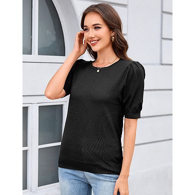 Women's Crew Neck Short Sleeve Pullover Sweater