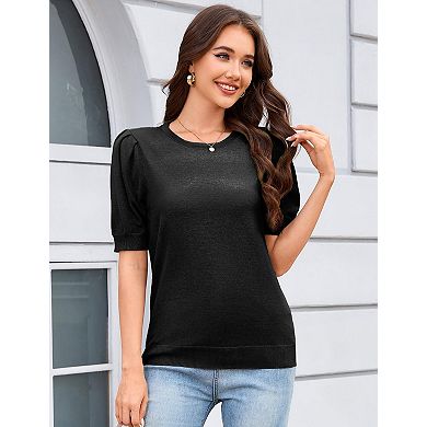 Women's Crew Neck Short Sleeve Pullover Sweater