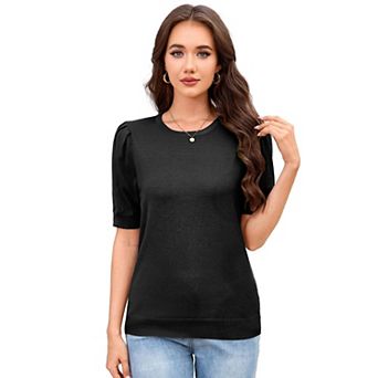 Women's Crew Neck Short Sleeve Pullover Sweater