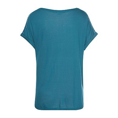 Lascana Women's Crochet Insert V-Neck Top