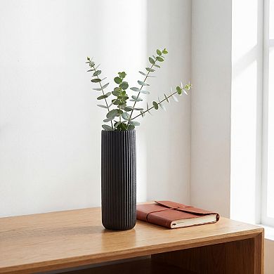 Modern Cylinder Ceramic Flower Vase, Matte Ribbed Decorative Bud Vase, Home Decor Centerpiece