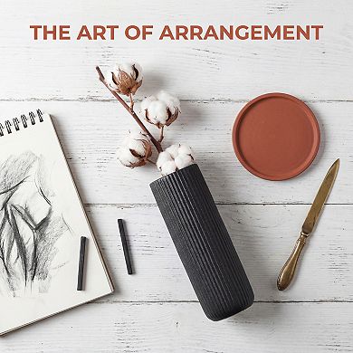 Modern Cylinder Ceramic Flower Vase, Matte Ribbed Decorative Bud Vase, Home Decor Centerpiece