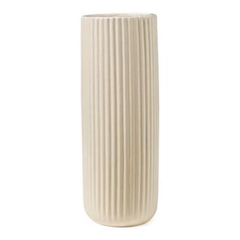Modern Cylinder Ceramic Flower Vase, Matte Ribbed Decorative Bud Vase, Home Decor Centerpiece