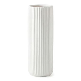 Modern Cylinder Ceramic Flower Vase, Matte Ribbed Decorative Bud Vase, Home Decor Centerpiece