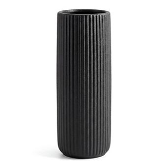 Modern Cylinder Ceramic Flower Vase, Matte Ribbed Decorative Bud Vase, Home Decor Centerpiece