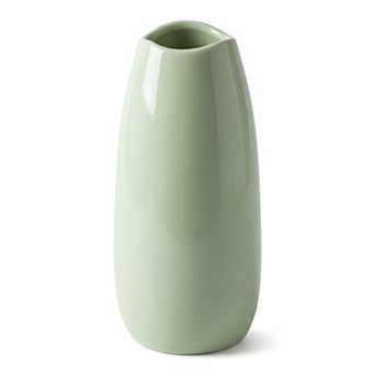 Small Ceramic Bud Modern Cylinder Vase, Ribbed Decorative Flower Vase for Shelf Bathroom