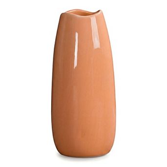 Small Ceramic Bud Modern Cylinder Vase, Ribbed Decorative Flower Vase for Shelf Bathroom