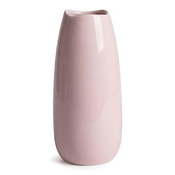 Small Ceramic Bud Modern Cylinder Vase, Ribbed Decorative Flower Vase for Shelf Bathroom