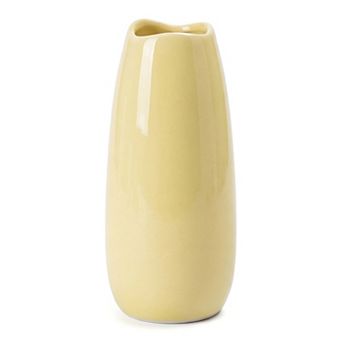 Small Ceramic Bud Modern Cylinder Vase, Ribbed Decorative Flower Vase for Shelf Bathroom