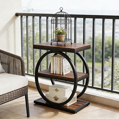 3-Tier End Table Table, Modern Industrial Sofa Side Table with Metal Frame for Home Outdoor
