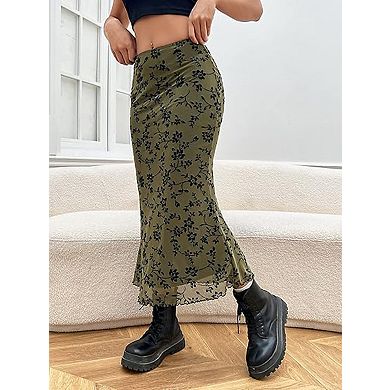 Women's High Waisted Mesh Skirt Y2k Outfits Fishtail Bodycon Long Skirts