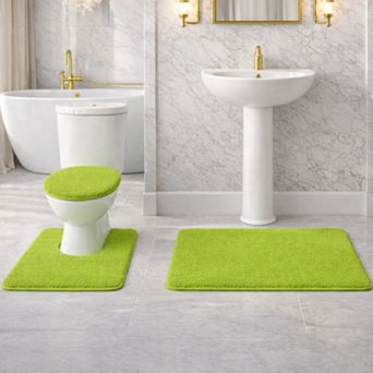 Soft Comfort Plush 3 pc Bath Rug Set with Non-Skid Backing