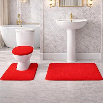 Soft Comfort Plush 3 pc Bath Rug Set with Non-Skid Backing